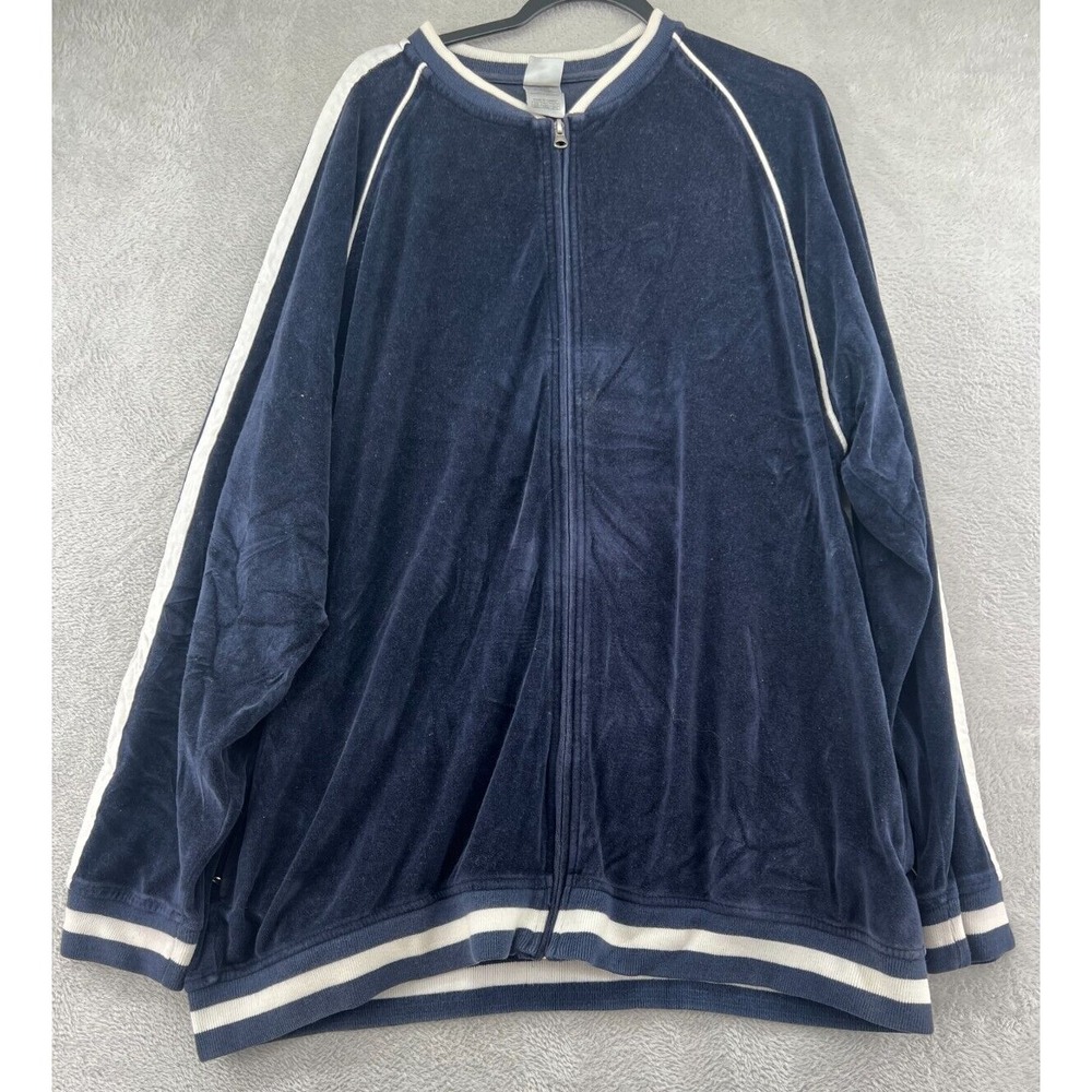 VTG Foot Locker Track Jacket Mens 2XL Navy Blue Velour Full Zip White Stripe